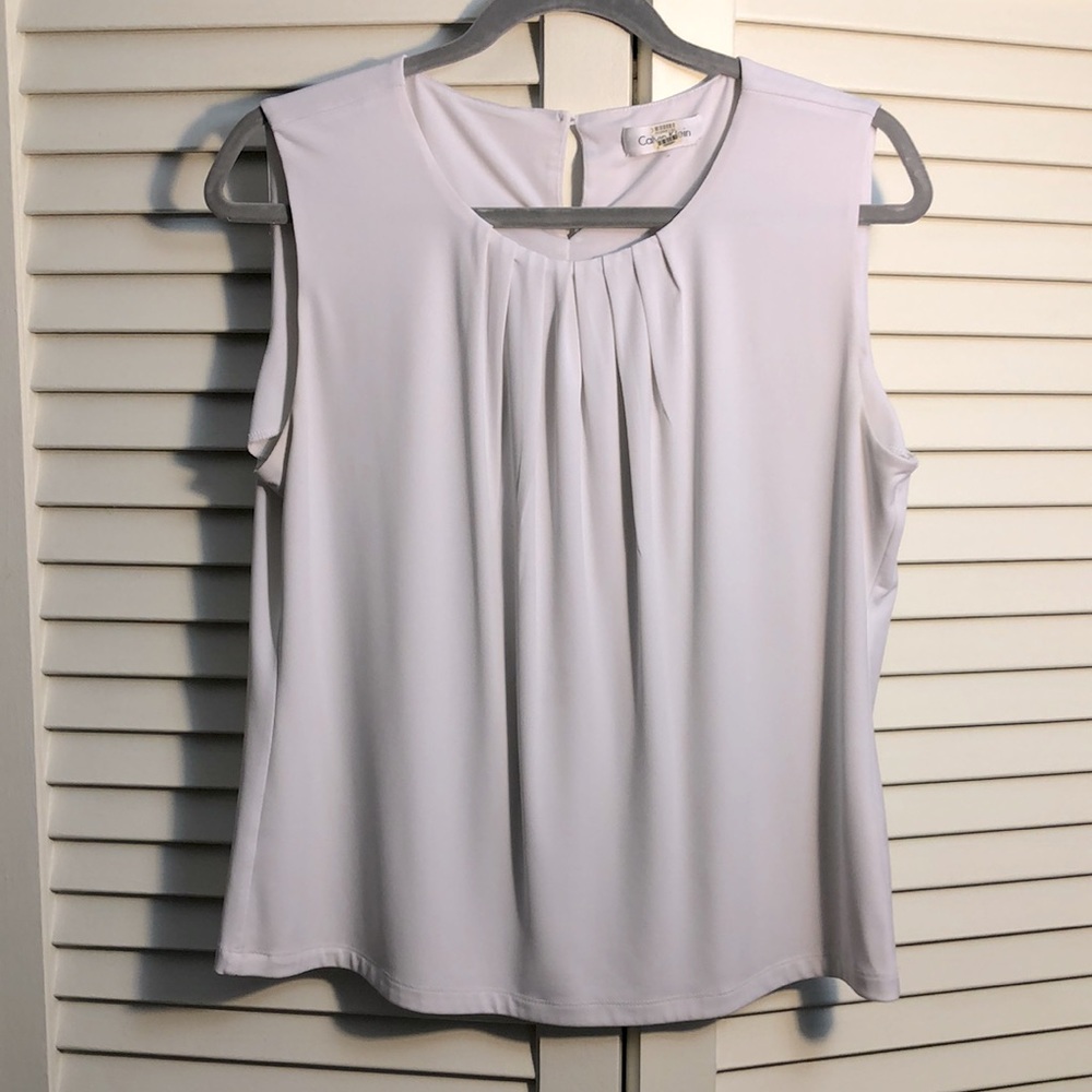 Calvin Klein Pleated Sleeveless White Blouse